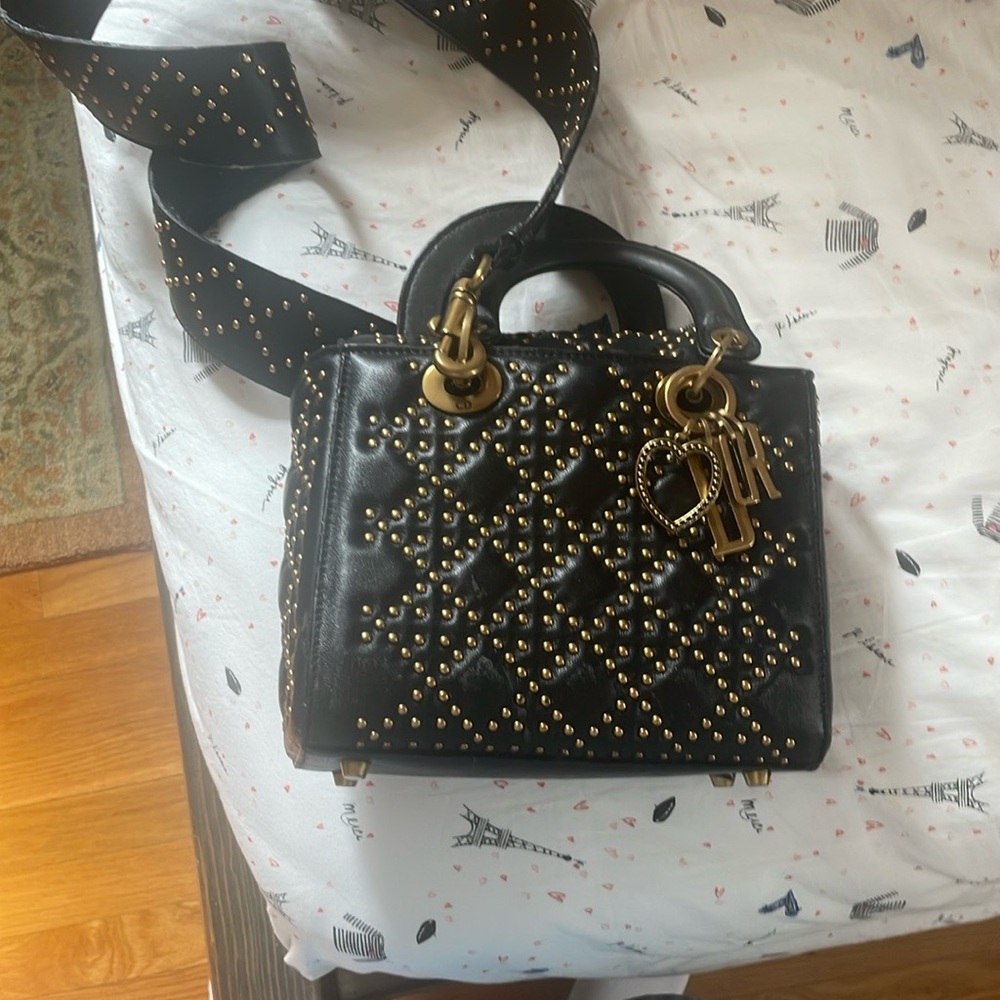 Black and Gold Mini Bag with Studded Accents